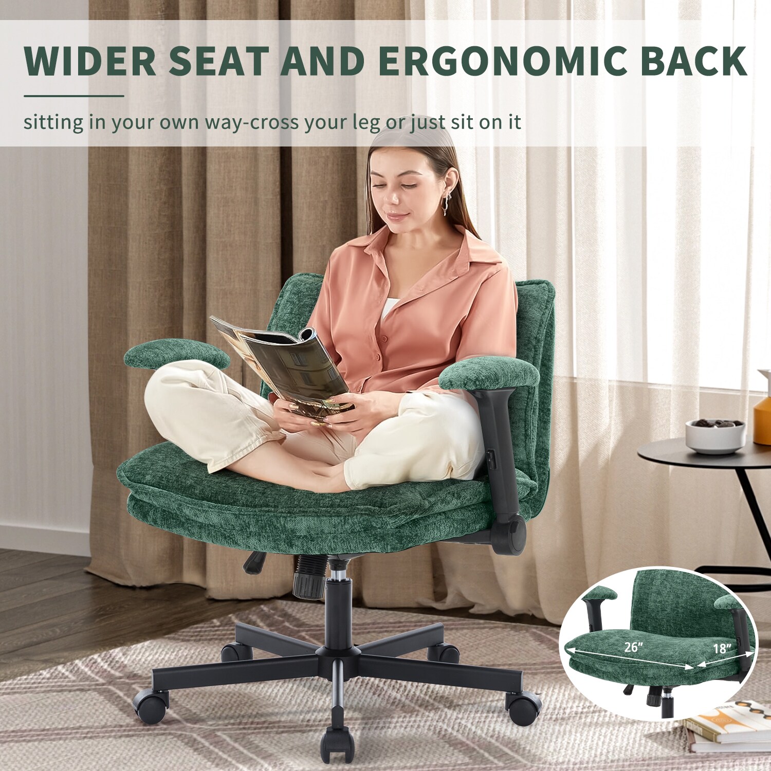 FanciSpot Cross Legged Office Chair, Height Adjustable Swivel Desk Chair With Flip-Up Arms, Padded Criss Cross Chair For Home Office & Bedroom_maomaolike.com